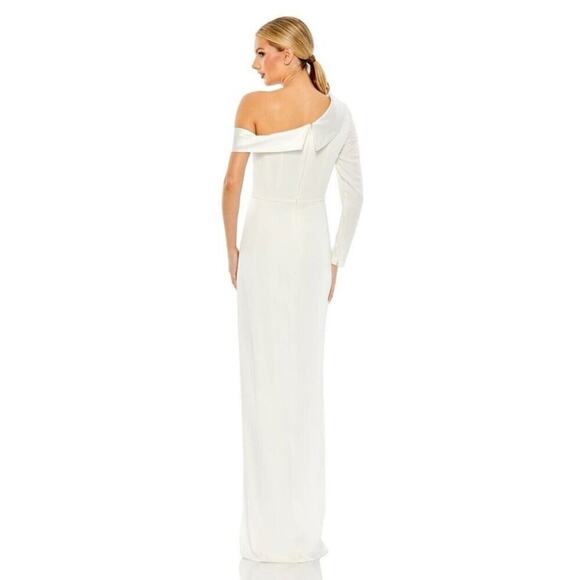 Mac Duggal Ieena Formal Evening Gown Womens 8 White Satin Dress Wedding Party - Picture 2 of 12
